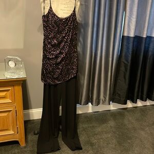 One piece evening jumpsuit with fuchsia, squiggled, glitter top